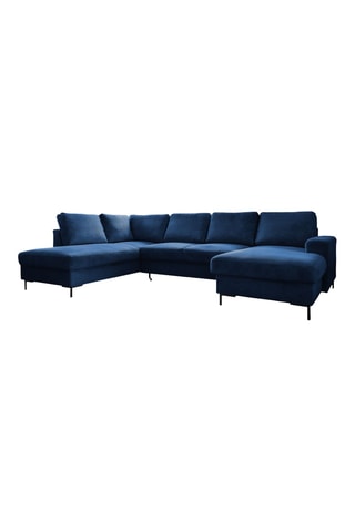 Canapé d'angle panoramique gauche convertible - Bleu - 8 places - En polyester