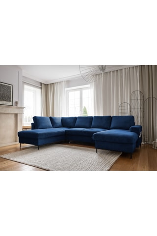 Canapé d'angle panoramique gauche convertible - Bleu - 8 places - En polyester