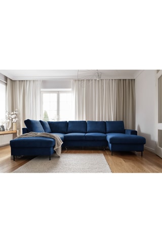 Canapé d'angle panoramique gauche convertible - Bleu - 8 places - En polyester
