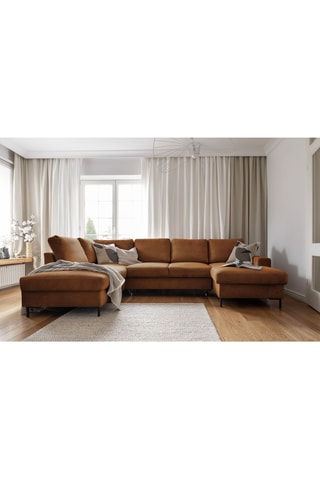 Canapé d'angle panoramique gauche convertible - Marron - 8 places - En polyester