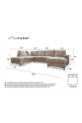 Canapé d'angle panoramique gauche convertible - Marron - 8 places - En polyester