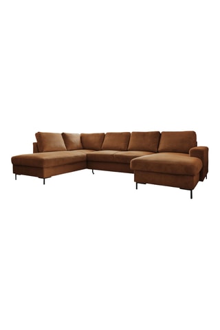 Canapé d'angle panoramique gauche convertible - Marron - 8 places - En polyester