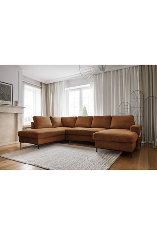Canapé d'angle panoramique gauche convertible - Marron - 8 places - En polyester