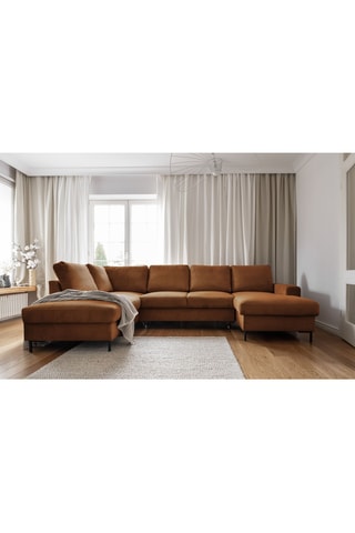 Canapé d'angle panoramique gauche convertible - Marron - 8 places - En polyester