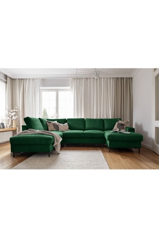 Canapé d'angle panoramique gauche convertible - Vert - 8 places - En polyester