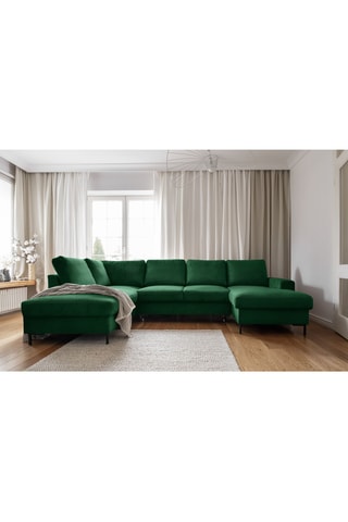 Canapé d'angle panoramique gauche convertible - Vert - 8 places - En polyester