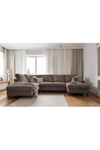 Canapé d'angle panoramique gauche convertible - Taupe - 8 places - En polyester