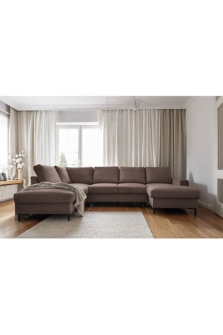 Canapé d'angle panoramique gauche convertible - Taupe - 8 places - En polyester
