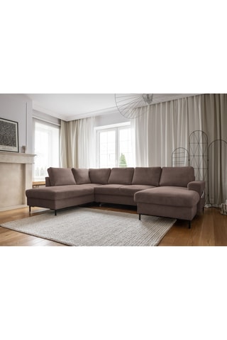 Canapé d'angle panoramique gauche convertible - Taupe - 8 places - En polyester