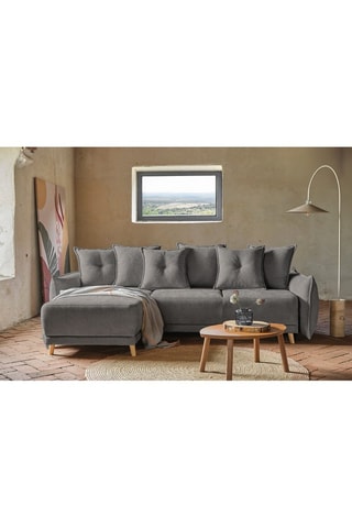 Canapé d’angle convertible Lazy Lukka - Gris foncé - 4 places - Toucher velours