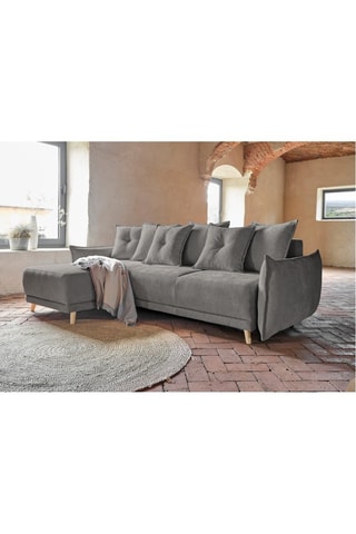 Canapé d’angle convertible Lazy Lukka - Gris foncé - 4 places - Toucher velours
