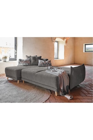 Canapé d’angle convertible Lazy Lukka - Gris foncé - 4 places - Toucher velours