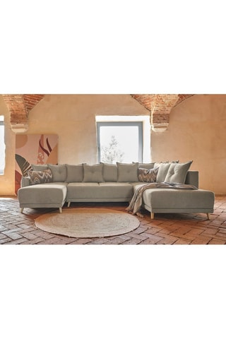 Canapé d’angle droit panoramique convertible Lazy - Taupe - 8 places - En polyester antitache