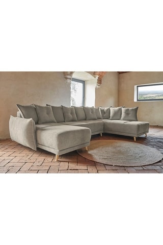 Canapé d’angle droit panoramique convertible Lazy - Taupe - 8 places - En polyester antitache
