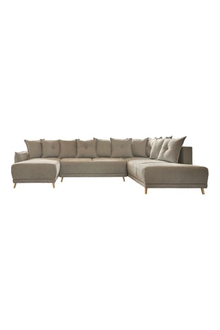 Canapé d’angle droit panoramique convertible Lazy - Taupe - 8 places - En polyester antitache