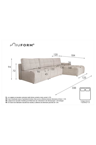 Canapé d'angle droit convertible Lulu - Gris - 5 places - En polyester