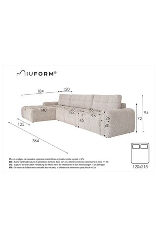 Canapé d'angle gauche convertible Lulu - Gris - 5 places - En polyester