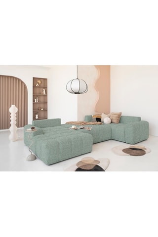 Canapé d'angle gauche panoramique convertible Lulu - Vert d'eau - 8 places - En tissu structuré