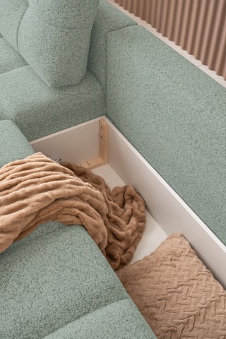 Canapé d'angle gauche panoramique convertible Lulu - Vert d'eau - 8 places - En tissu structuré