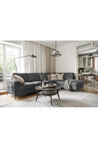 Canapé d'angle droit convertible Lofty Lilly - Gris foncé - 7 places - En polyester