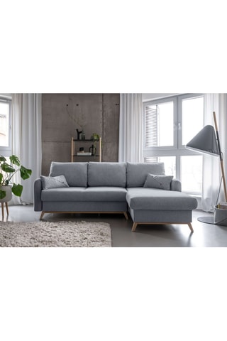 Canapé d'angle droit convertible Scandic Lagom- Gris clair - 4 places - En tissu structuré
