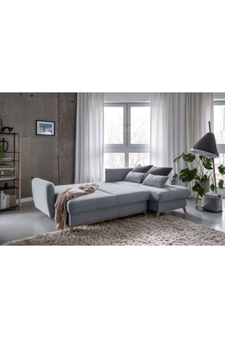 Canapé d'angle droit convertible Scandic Lagom- Gris clair - 4 places - En tissu structuré