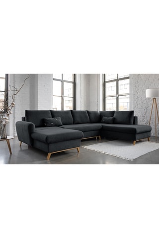 Canapé d'angle droit panoramique convertible - Anthracite - 8 places