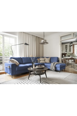 Canapé d'angle droit convertible Lofty Lilly - Bleu - 7 places - En polyester