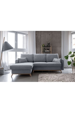 Canapé d'angle gauche convertible Scandic Lagom- Gris clair - 4 places - En tissu structuré