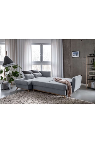 Canapé d'angle gauche convertible Scandic Lagom- Gris clair - 4 places - En tissu structuré