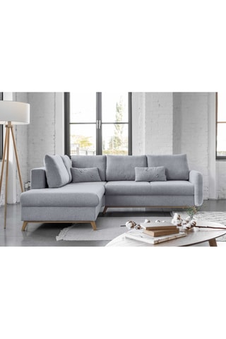 Canapé d'angle gauche convertible - Gris clair - 6 places - En tissu structuré