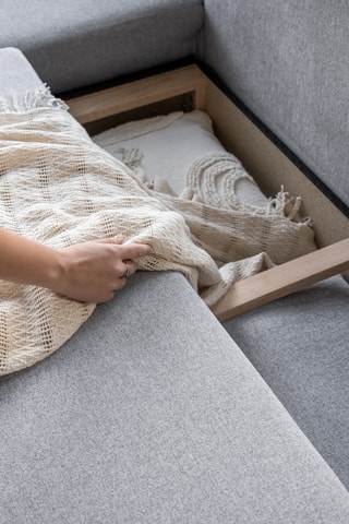 Canapé d'angle gauche convertible - Gris clair - 6 places - En tissu structuré