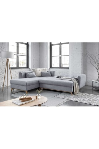 Canapé d'angle gauche convertible - Gris clair - 6 places - En tissu structuré