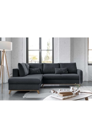 Canapé d'angle gauche convertible - Anthracite - 6 places - En tissu structuré