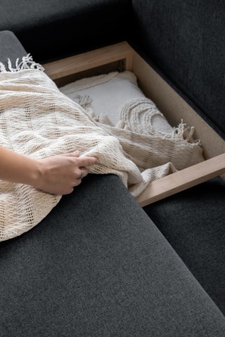 Canapé d'angle gauche convertible - Anthracite - 6 places - En tissu structuré