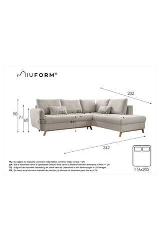 Canapé d'angle droit convertible Scandic Lagom - Gris clair - 6 places - En tissu structuré