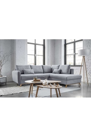 Canapé d'angle droit convertible Scandic Lagom - Gris clair - 6 places - En tissu structuré