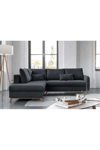 Canapé d'angle droit convertible Scandic Lagom - Anthracite - 6 places - En tissu structuré