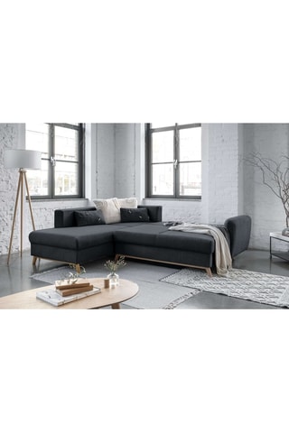 Canapé d'angle droit convertible Scandic Lagom - Anthracite - 6 places - En tissu structuré