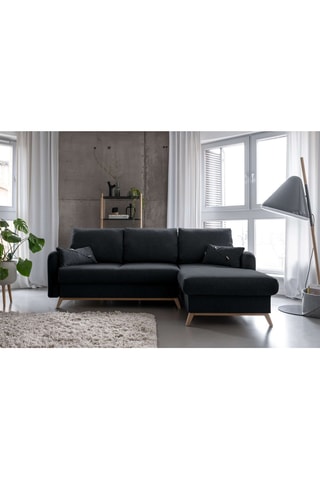 Canapé d'angle droit convertible Scandic Lagom- Anthracite - 4 places - En tissu structuré