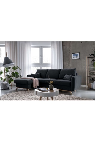 Canapé d'angle gauche convertible Scandic Lagom- Anthracite - 4 places - En tissu structuré