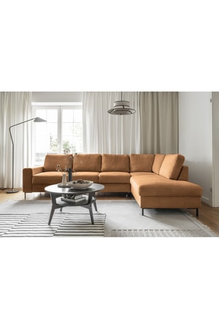 Canapé d'angle droit convertible Lofty Lilly - Marron Clair - 7 places - En polyester