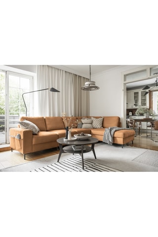 Canapé d'angle droit convertible Lofty Lilly - Marron Clair - 7 places - En polyester