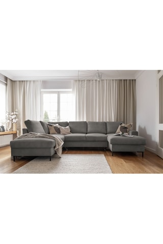 Canapé d'angle gauche panoramique convertible - Gris - 8 places - En polyester