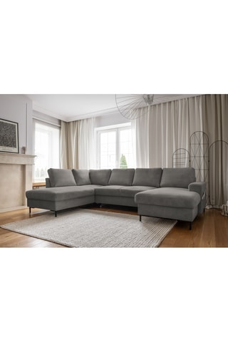 Canapé d'angle gauche panoramique convertible - Gris - 8 places - En polyester