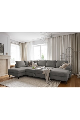 Canapé d'angle gauche panoramique convertible - Gris - 8 places - En polyester