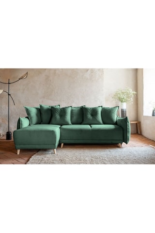 Canapé d’angle convertible Lazy Lukka - Vert bouteille - 4 places - Toucher velours