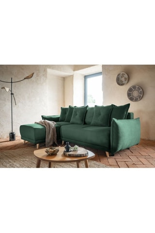Canapé d’angle convertible Lazy Lukka - Vert bouteille - 4 places - Toucher velours