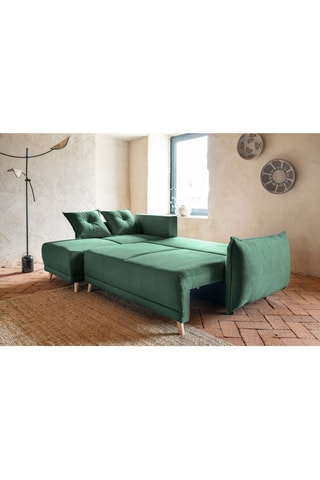 Canapé d’angle convertible Lazy Lukka - Vert bouteille - 4 places - Toucher velours