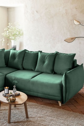Canapé d’angle convertible Lazy Lukka - Vert bouteille - 4 places - Toucher velours